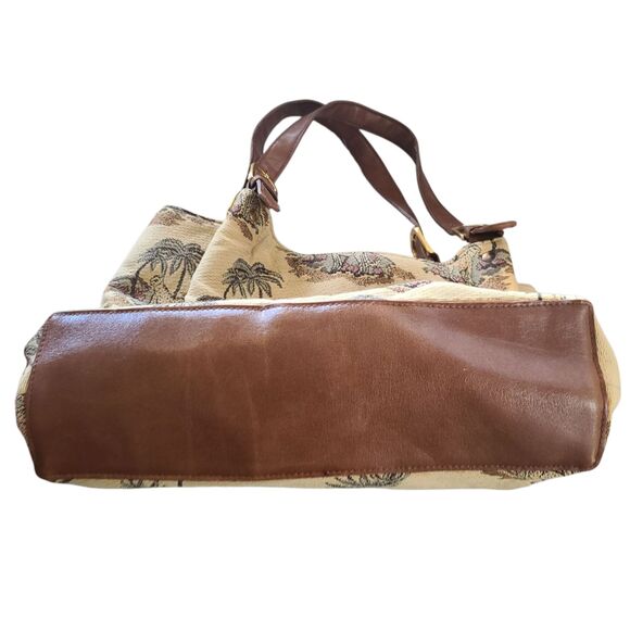 90s Vtg Bueno Large Tan Tapestry Cheetah Tree Animal Shoulder Bag w/ Coin Purse - Picture 5 of 10